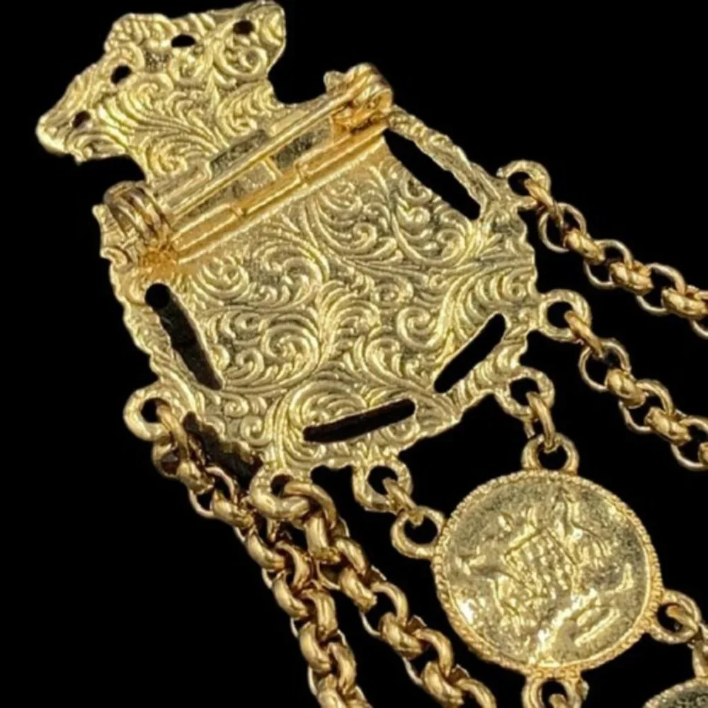 Huge Heraldic 1928 Jewelry Co. Dangle Art Glass Brooch